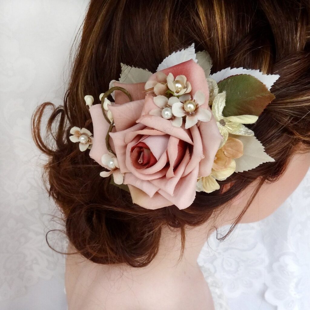 Hair flower clip pink bridesmaid accessory wedding rose bridal clips