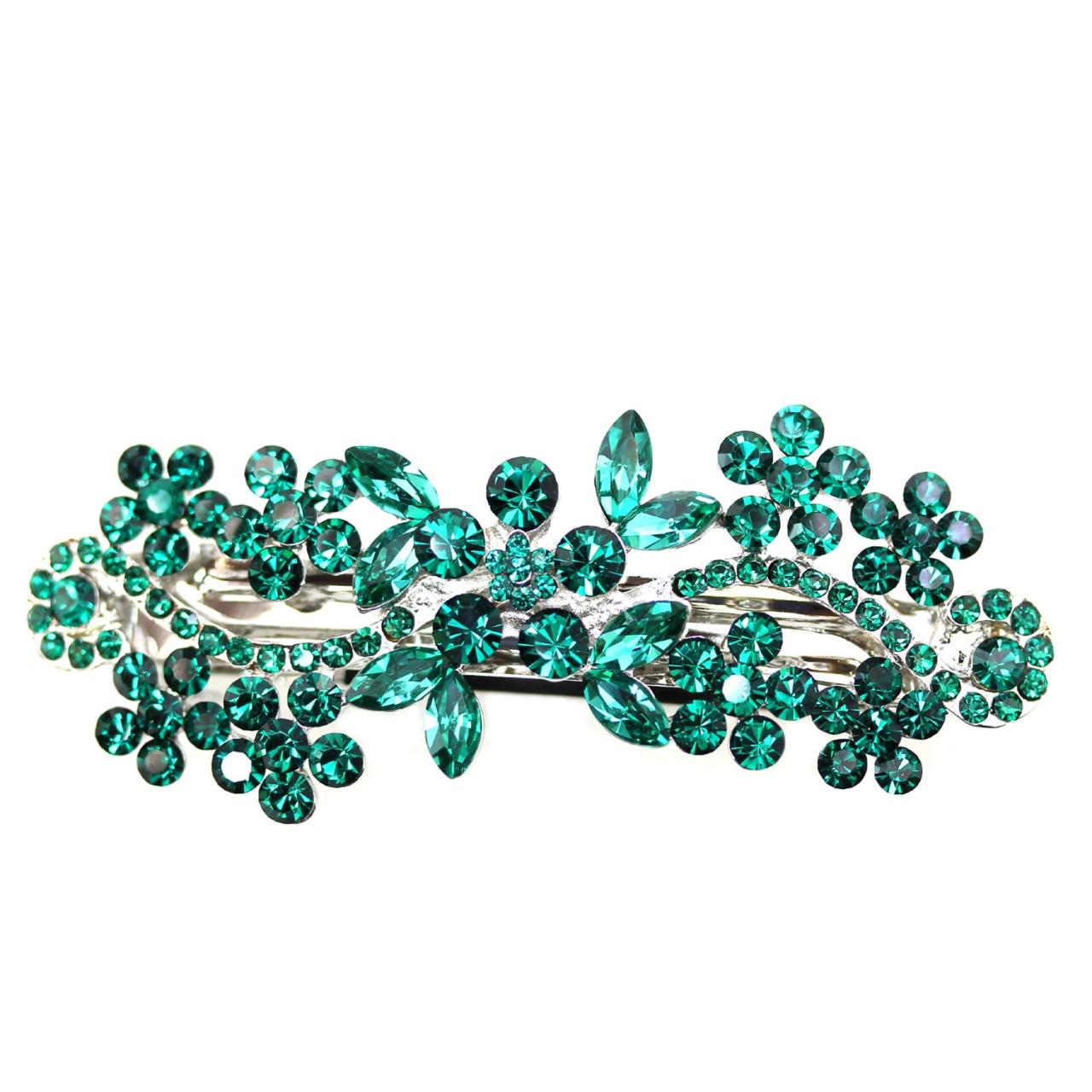 90's green enamel flower hair barrette clip