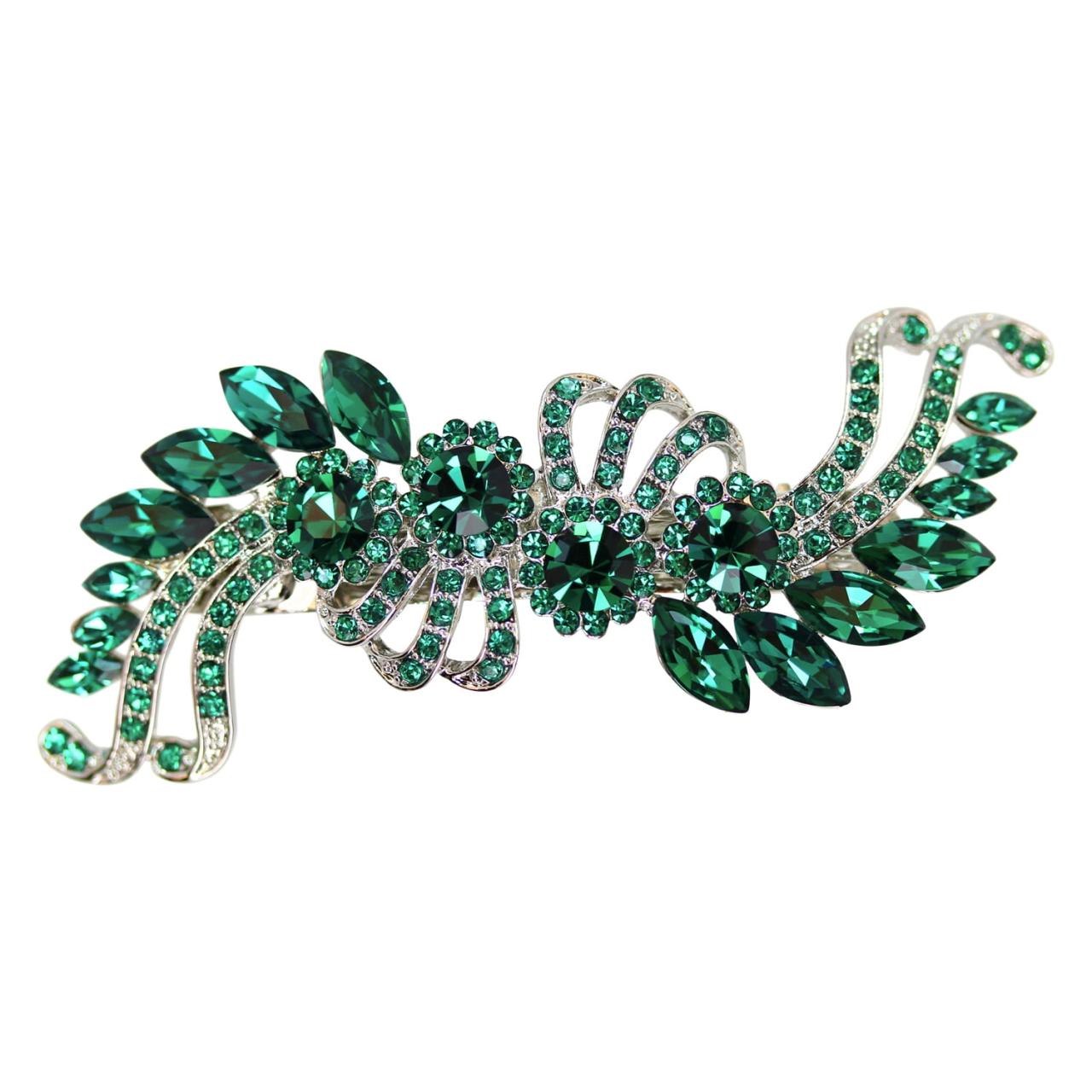 90's green enamel flower hair barrette clip