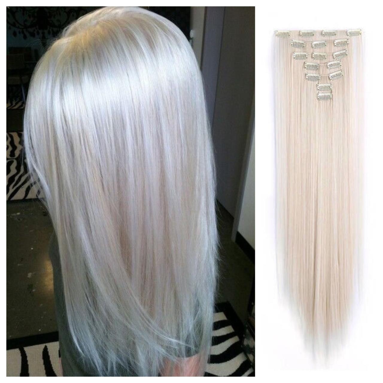 Silver clip in hair extensions