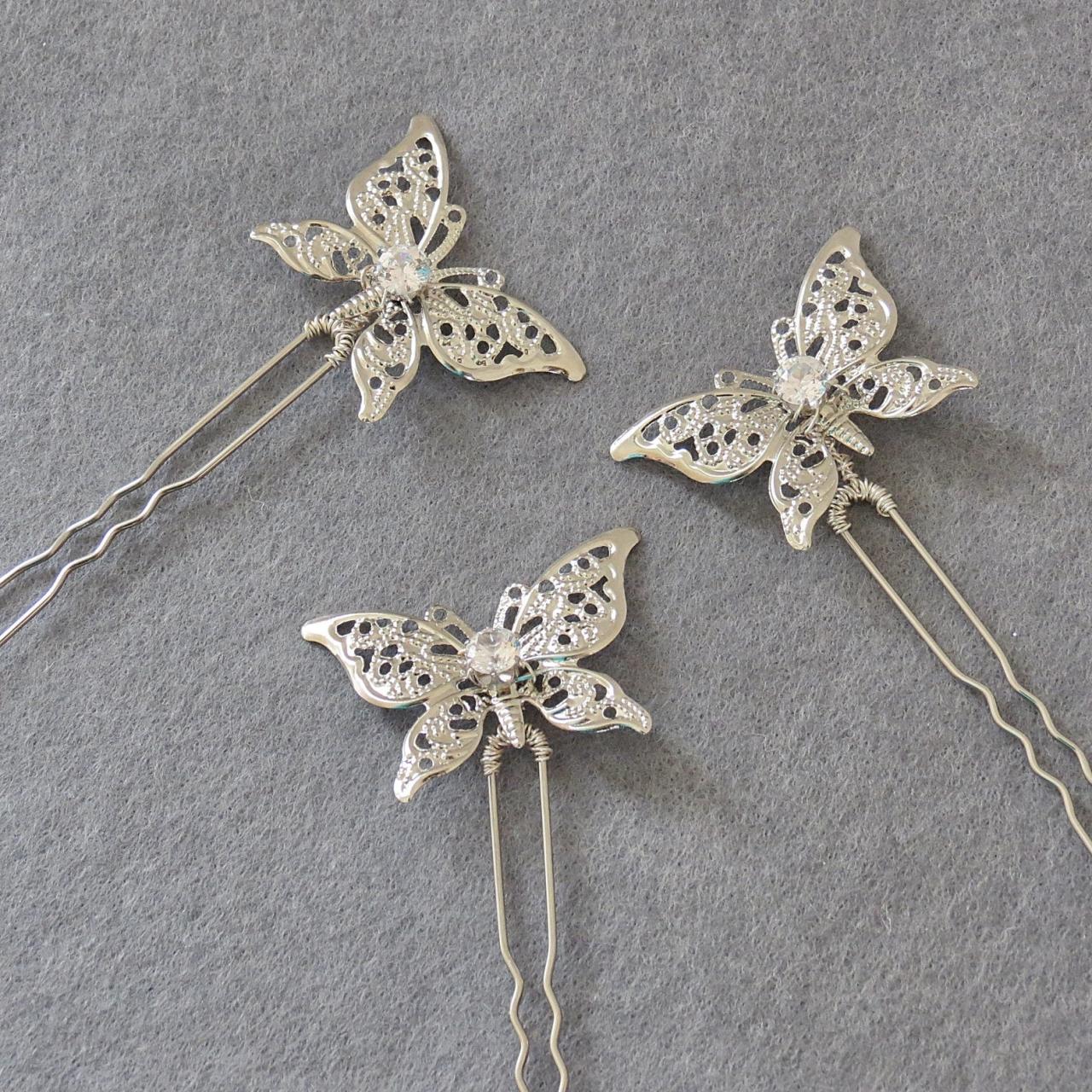 Silver butterfly clips for hair