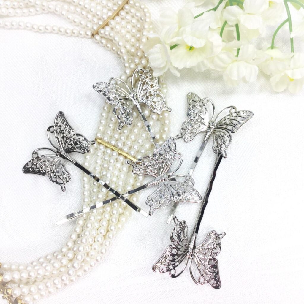 Silver butterfly hair clips